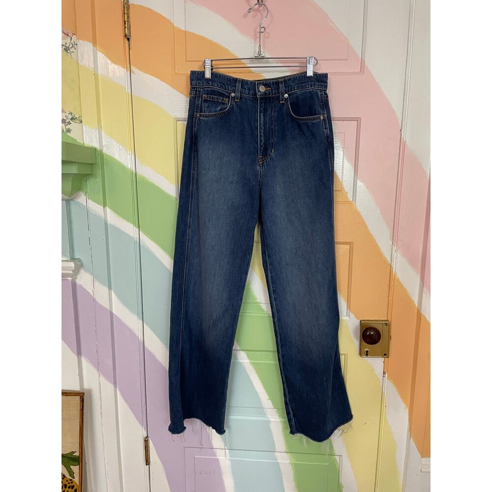 ✨Veronica Beard Womens Taylor Wide Leg Denim Raw Hem Silk Blend Jeans Size 28 - Picture 5 of 11